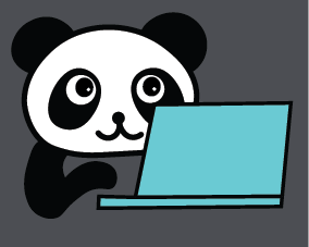 drawing of panda with laptop